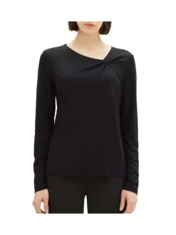 T-shirt noir uni coupe droite avec un col rond et des manches longues