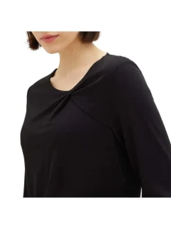 T-shirt noir uni coupe droite avec un col rond et des manches longues
