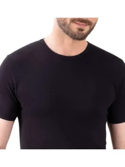 T-shirt noir uni en coton avec un col rond et coupe près du corps