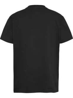 T-shirt noir uni en coton avec une coupe droite et le nom de la marque