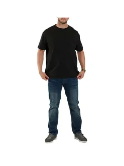 T-shirt noir uni en coton avec une coupe droite et un col rond