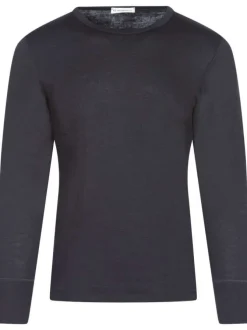T-Shirt noir uni en coton mélangé coupe droite col rond