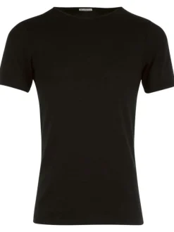 T-shirt noir uni en laine mélangée avec une coupe droite et un col rond