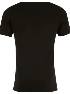 T-shirt noir uni en laine mélangée avec une coupe droite et un col rond
