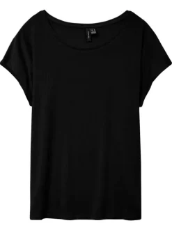T-shirt noir uni large à coupe droite, col rond et à manches courtes