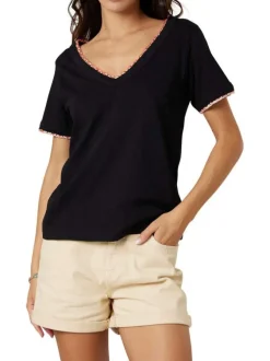 T-shirt noir uni pourvu de manches courtes et d'une coupe droite