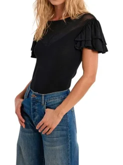 T-shirt noir uni pourvu d'un col rond et de manches courtes