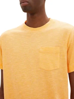 T-shirt orange chiné à coupe droite col rond et à manches courtes