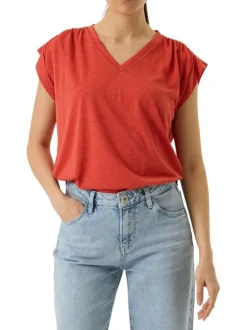 T-shirt orange uni avec une coupe droite et des manches courtes