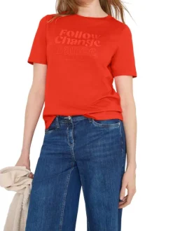 T-shirt orange uni pourvu de manches courtes et d'un col rond