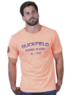 T-shirt orange uni pourvu d'un col rond et de manches courtes