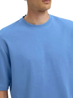 T-shirt Oscar bleu uni à coupe loose avec col rond et manches courtes