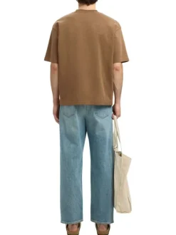 T-shirt Oscar camel uni à coupe loose avec col rond et manches courtes