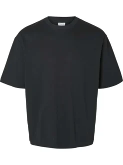 T-shirt Oscar noir uni à coupe loose avec col rond et manches courtes