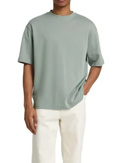 T-shirt épais vert chiné avec une coupe oversize et un col rond