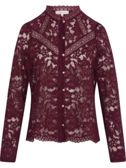 T-shirt prune floral avec une coupe droite et un col rond avec boutons
