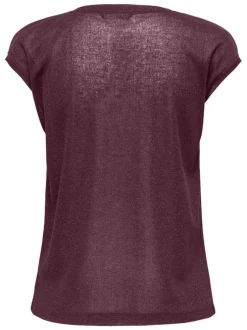 T-shirt prune uni avec une coupe droite à col v et des manches courtes