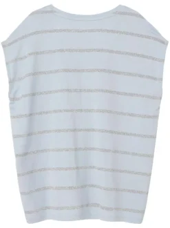T-shirt Rayures en strass bleu ciel rayé col rond à sans manches