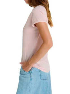 T-shirt rose à coupe droite pourvu d'un col v et de manches courtes