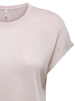 T-shirt rose pâle uni avec une coupe droite, un col rond et des manches courtes