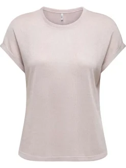 T-shirt rose pâle uni avec une coupe droite, un col rond et des manches courtes