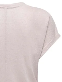 T-shirt rose pâle uni avec une coupe droite, un col rond et des manches courtes