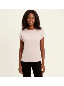 T-shirt rose pâle uni avec une coupe droite, un col rond et des manches courtes