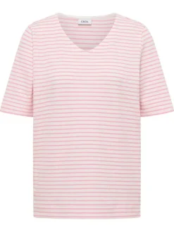 T-shirt rose à rayures pourvu de manches courtes et d'une coupe droite
