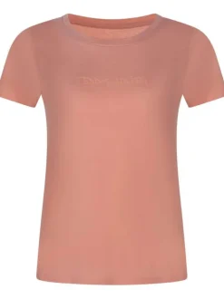 T-shirt rose uni avec une coupe droite col rond et à manches courtes