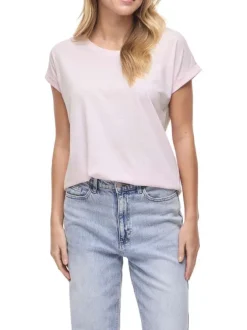T-shirt rose uni avec une coupe droite et des manches courtes