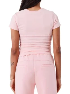T-shirt rose uni avec une coupe moulante et des manches courtes