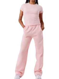 T-shirt rose uni avec une coupe moulante et des manches courtes