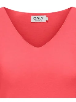 T-shirt rose uni coupe droite avec un col v et manches courtes