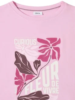 T-shirt rose uni pourvu de manches courtes et d'une coupe droite