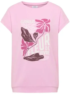 T-shirt rose uni pourvu de manches courtes et d'une coupe droite
