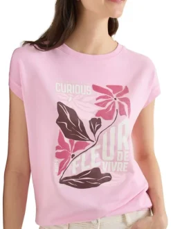 T-shirt rose uni pourvu de manches courtes et d'une coupe droite