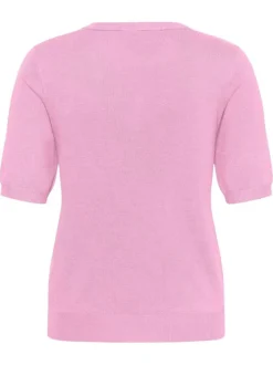 T-shirt rose uni pourvu d'une coupe ajustée et de manches courtes
