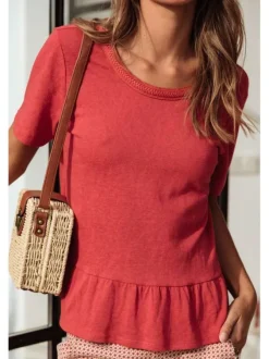 T-shirt rouge chiné pour femme coupe droite