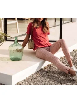 T-shirt rouge chiné pour femme coupe droite