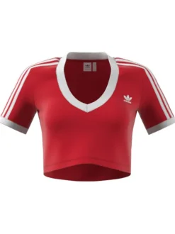 T-shirt rouge à col V large, en coton à coupe slim
