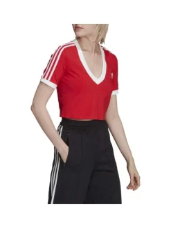 T-shirt rouge à col V large, en coton à coupe slim