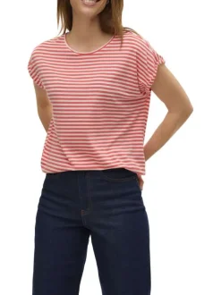 T-shirt rouge à rayures horizontales avec une coupe droite et un col rond