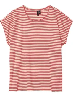 T-shirt rouge à rayures horizontales avec une coupe droite et un col rond