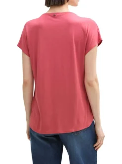 T-shirt rouge uni à coupe regular fit avec col rond fendu et manches courtes