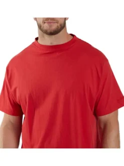 T-shirt rouge uni en coton avec une coupe droite et un col rond