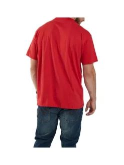 T-shirt rouge uni en coton avec une coupe droite et un col rond