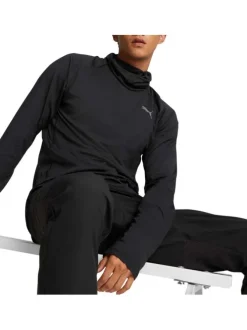 T-shirt Run Cloudspun High Neck Ls M type sous pull uni noir avec une coupe droite