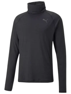 T-shirt Run Cloudspun High Neck Ls M type sous pull uni noir avec une coupe droite