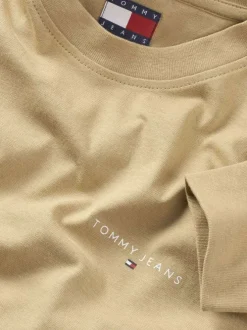 T-shirt sable uni en coton avec une coupe droite à col rond et logo iconique