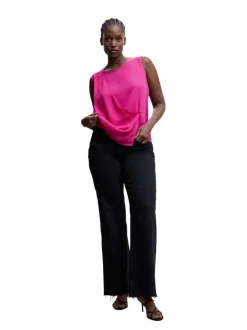 T-shirt sans manches fuchsia uni avec une coupe asymétrique et un col rond